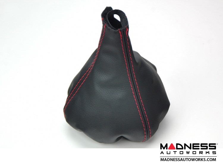 FIAT 500 Gear Shift Boot Black Leather w/ Red Stitching